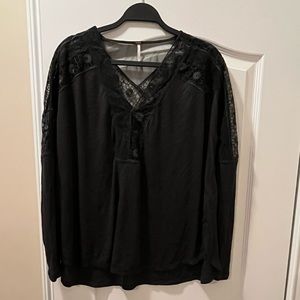 Free People Mesh Black Long Sleeve Top, Size Small